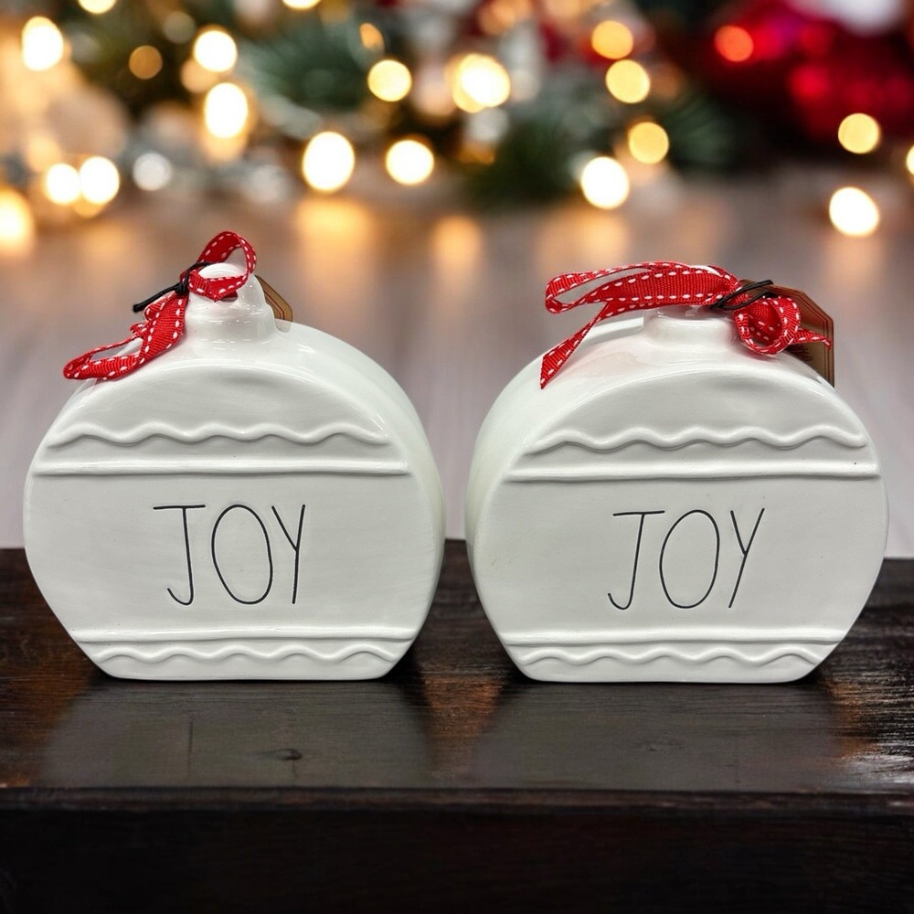 Rae Dunn JOY Holiday Tabletop Accents, Christmas Decor Set of 2 NEW with Tags